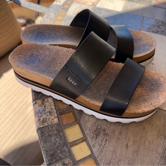 Reef Platform Sandals womens size US 8 Black Cushion Vista Natural Cork Slide S5 - Picture 1 of 6
